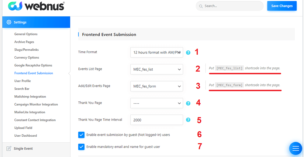 Frontend Event Submission Settings (Filled) – Admin Area Frontend Event Submission Settings (Filled) - Admin Area