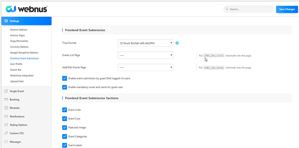 Frontend Event Submission Settings – Admin Area Frontend Event Submission Settings - Admin Area
