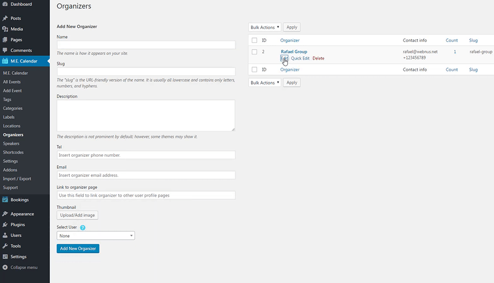 Modern Event Calendar Organizers – Admin Area Modern Event Calendar Organizers - Admin Area