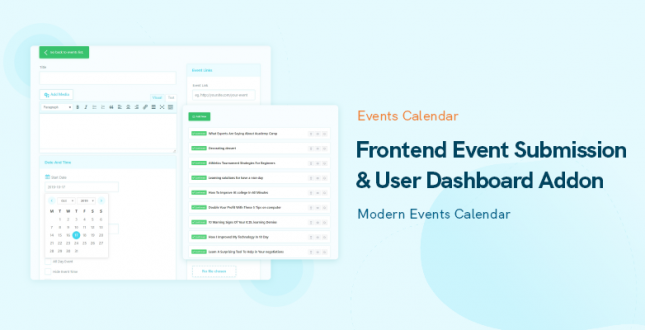 Modern Events Calendar 프런트엔드 이벤트 제출 기능 및 사용자 대시보드 애드온