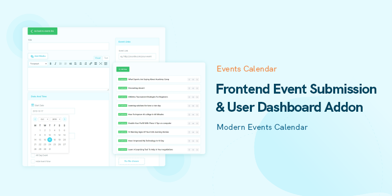 Modern Events Calendar Frontend Event Submission Feature & User Dashboard Add-on