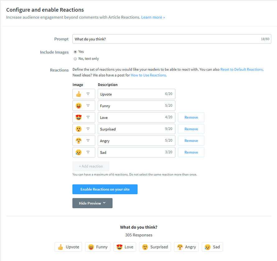 Disqus Configuring Reactions | Best WordPress Commenting Systems