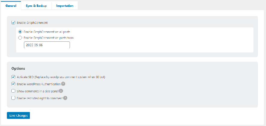 GraphComment Admin Area General Settings | Best WordPress Comment Plugins
