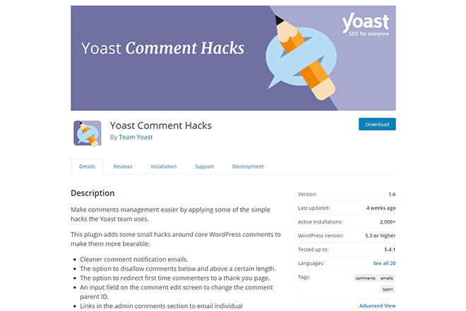 Yoast Comment Hacks WordPress Plugin