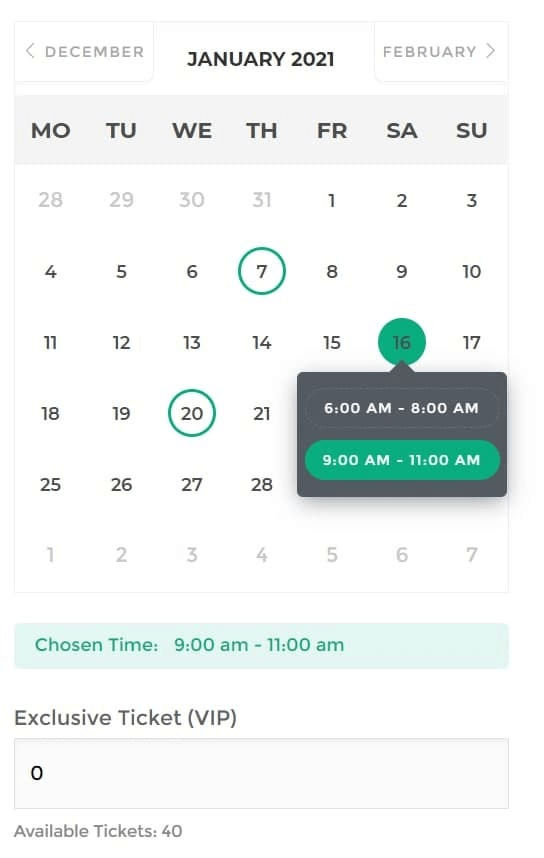 Modo de calendario Verde | Modern Events Calendar Selección de fecha