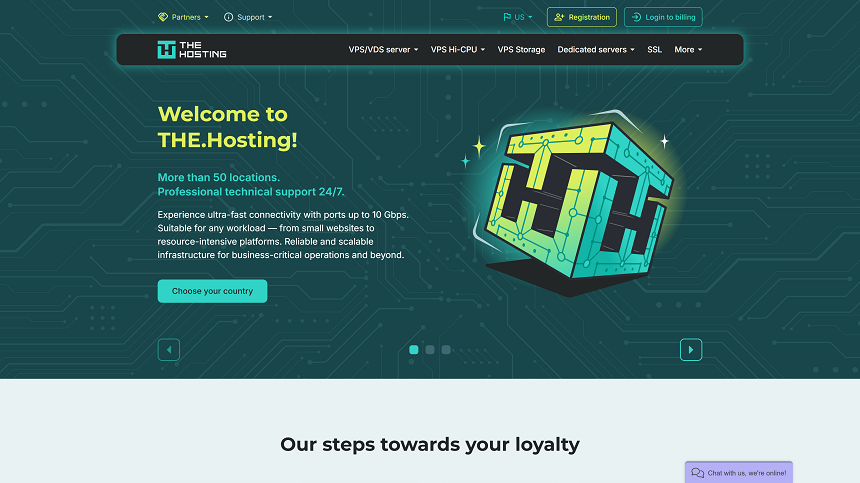 Page d'accueil de l'hébergement VPS THE.Hosting