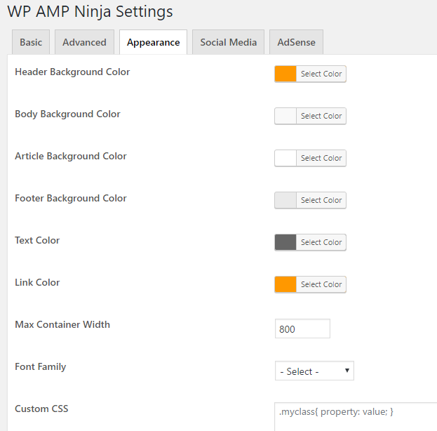 WP AMP Ninja Settings