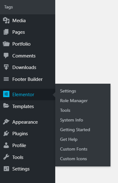 Elementor Admin Menu