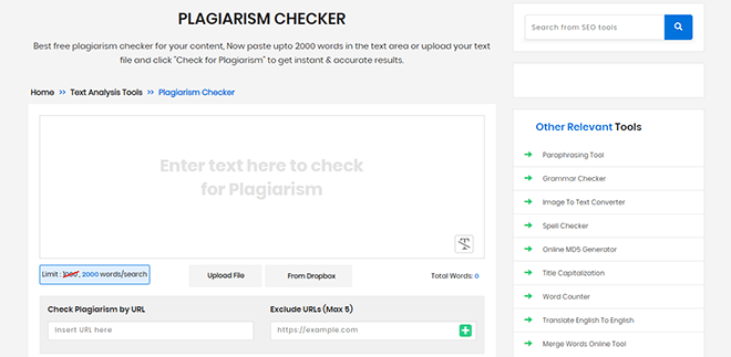 Online plagiarism checker tool