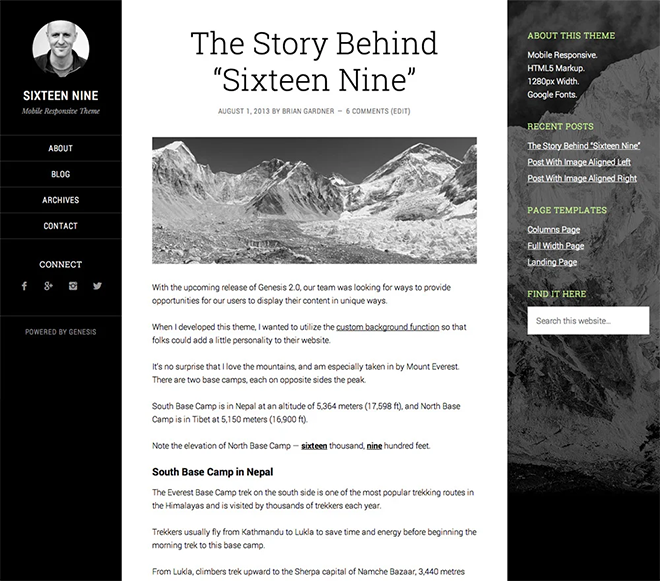 Sixteen Nine | Best Minimalist WordPress Themes