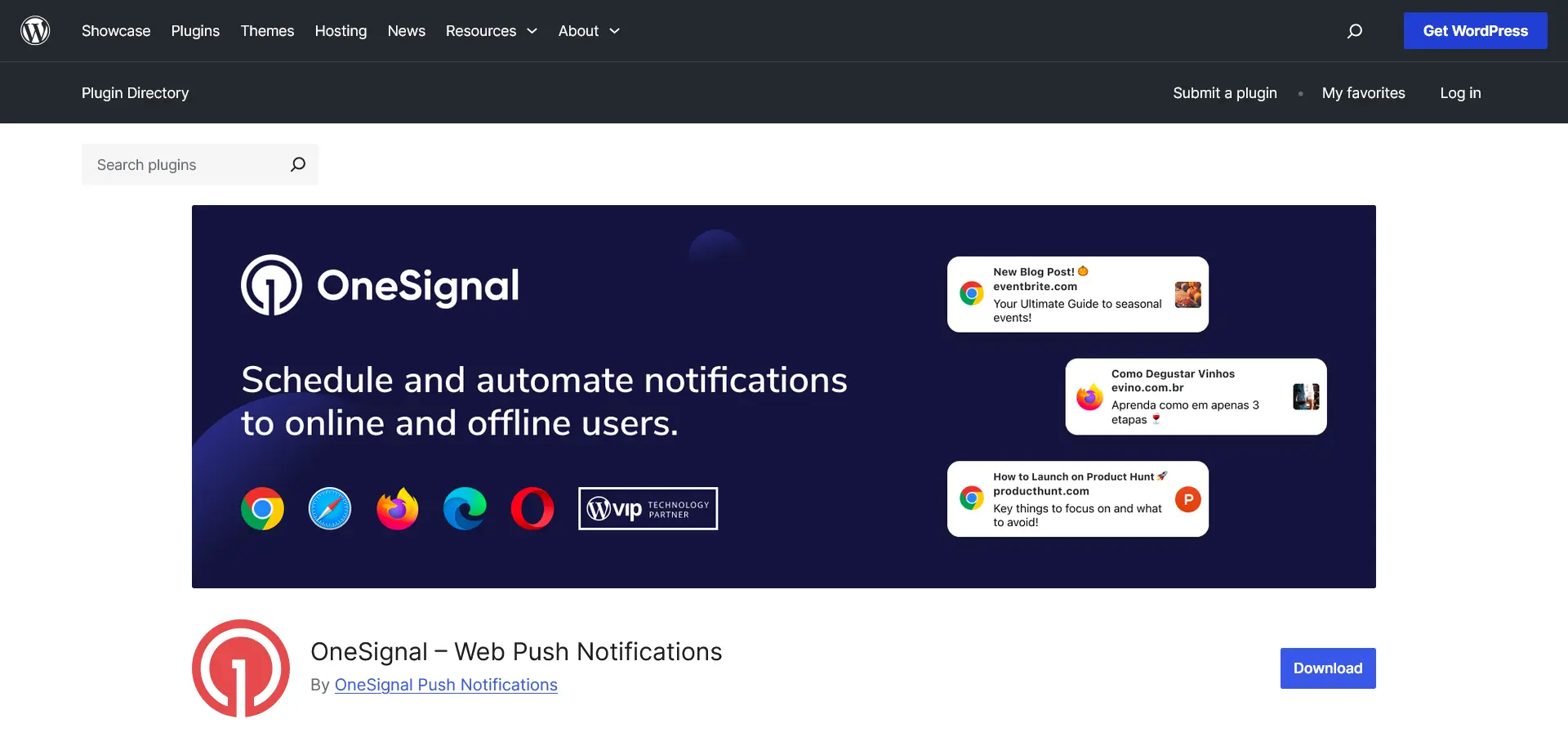 لقطة شاشة لموقع OneSignal الإلكتروني