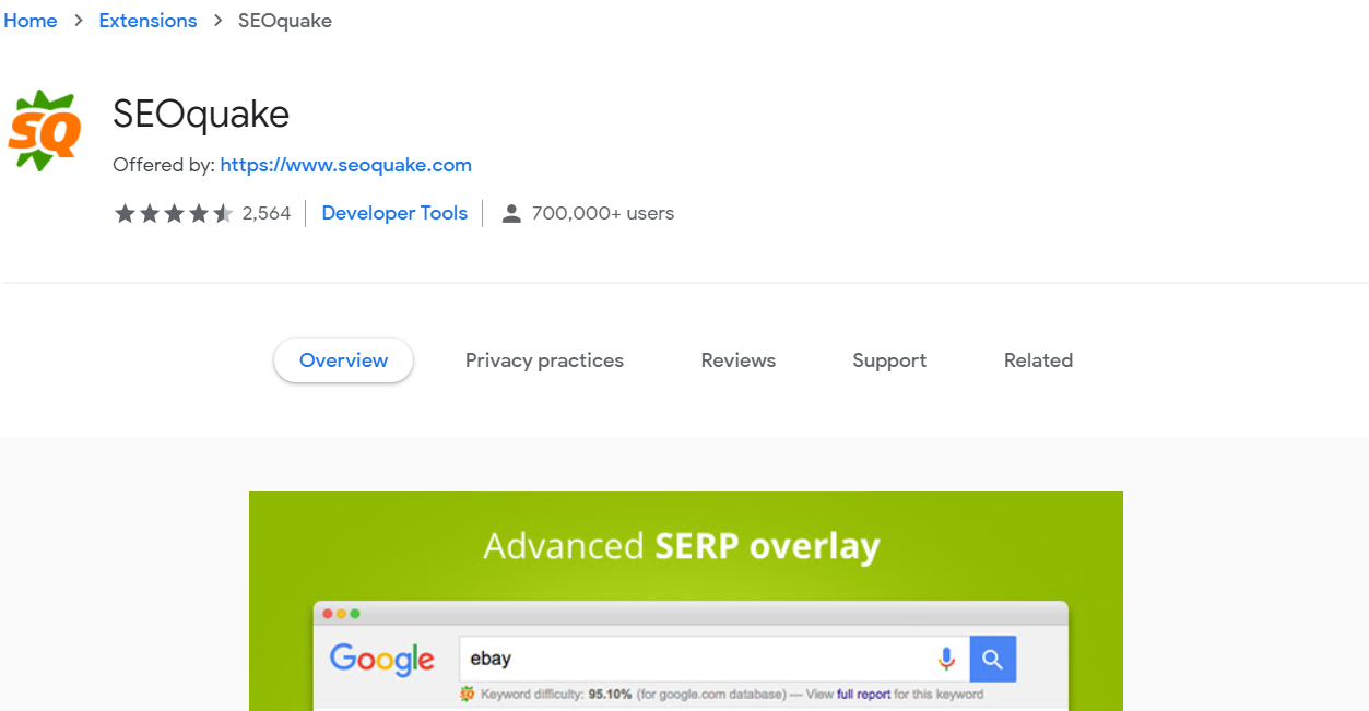 Extension SEOquake Chrome SEO