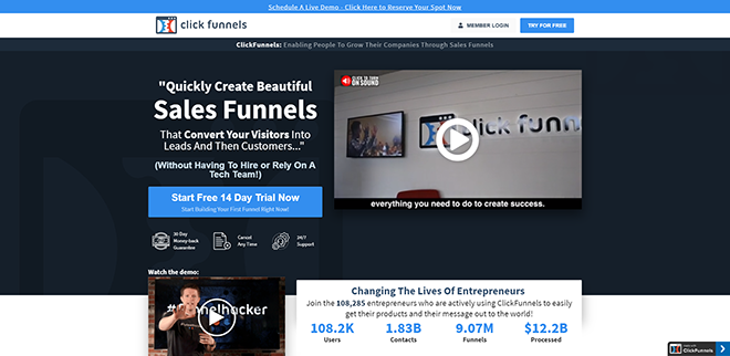 ClickFunnels sales funnel builder homepage