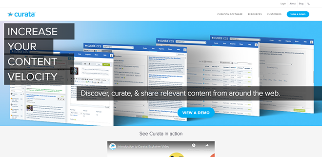 Curata content curation software homepage