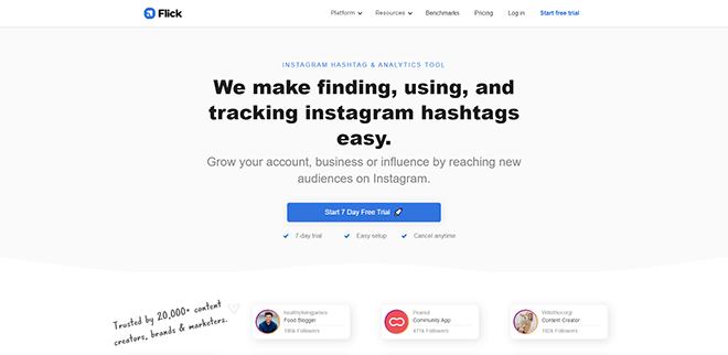 Flick Instagram hashtag tool homepage
