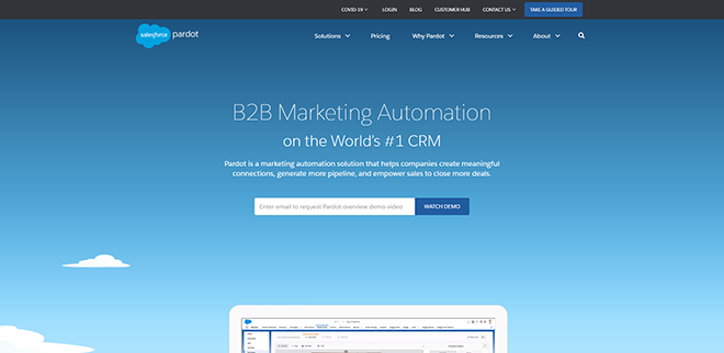Pardot B2B marketing automation homepage