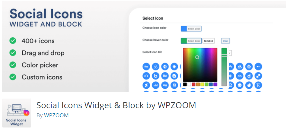 Виджет и блок «Социальные иконки» от WPZOOM-плагин WordPress