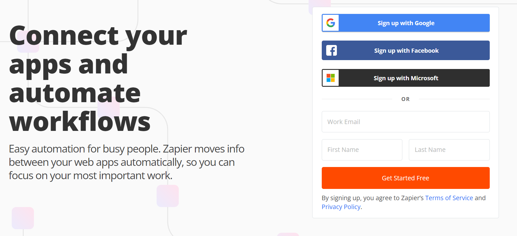 Página principal de automatización de flujos de trabajo de Zapier