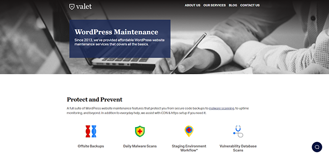 Maintenance WordPress de base - Maintenance du site Web Valet - www.valet.io
