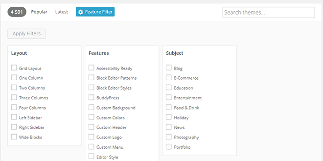 Using WordPress Feature Filter