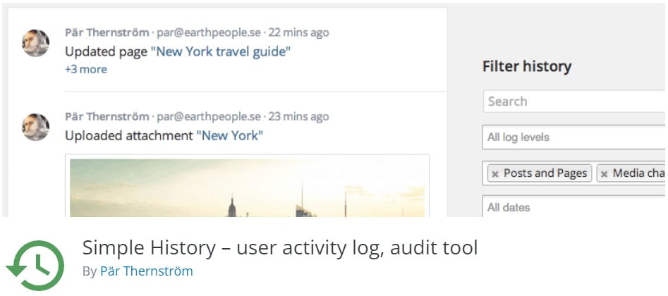 Simple History - user activity log, audit tool