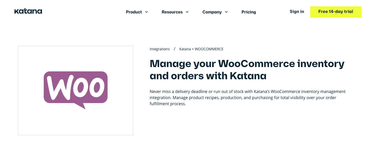 Katana page for managing WooCommerce inventory and orders