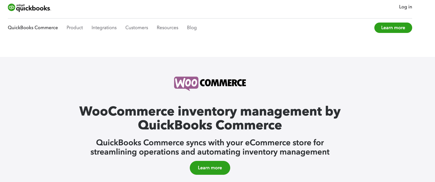 QuickBooks Commerce page for WooCommerce inventory management integration
