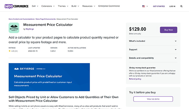 WooCommerce إضافة حاسبة أسعار القياس