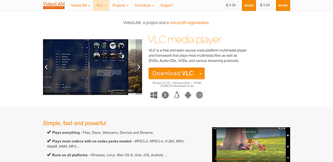Página de descarga del reproductor multimedia VLC