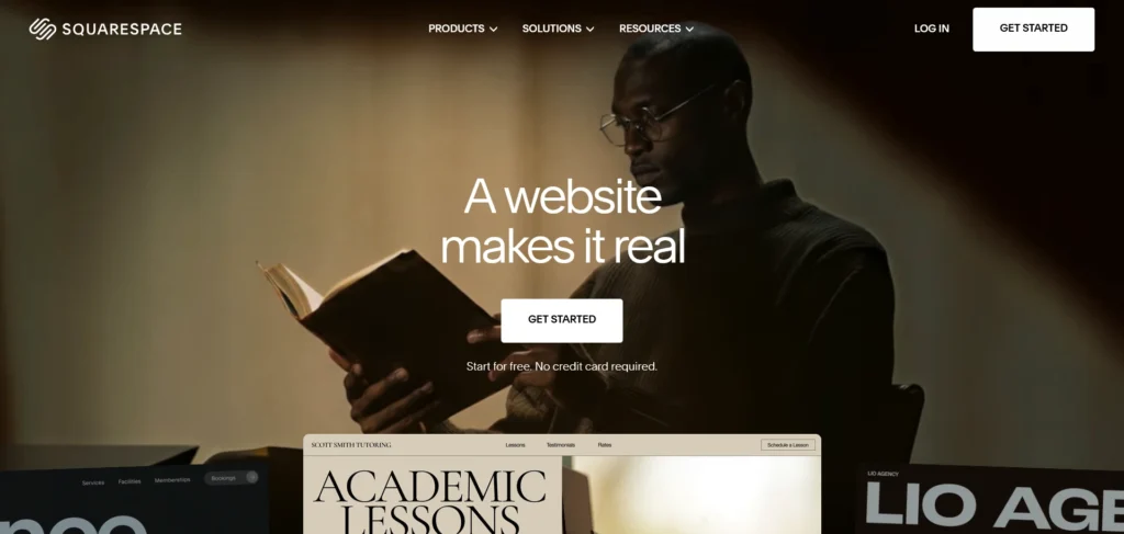 Screenshot of squarespace website homepage.