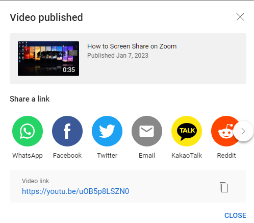 YouTube-Video veröffentlichte einen Dialog mit Teilen-Links