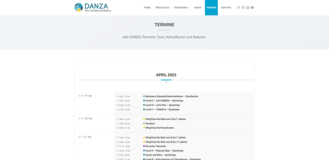 Calendrier des événements de l'école de danse DANZA créé avec MEC
