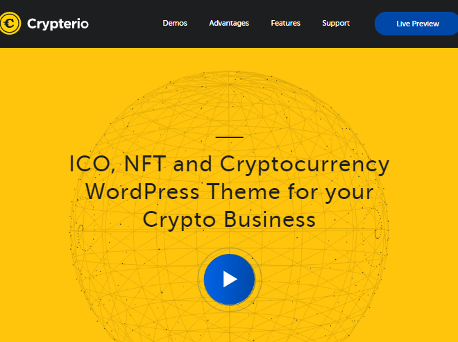 قسم رئيسي في قالب ووردبريس Crypterio ICO وNFT والعملات المشفرة على خلفية صفراء