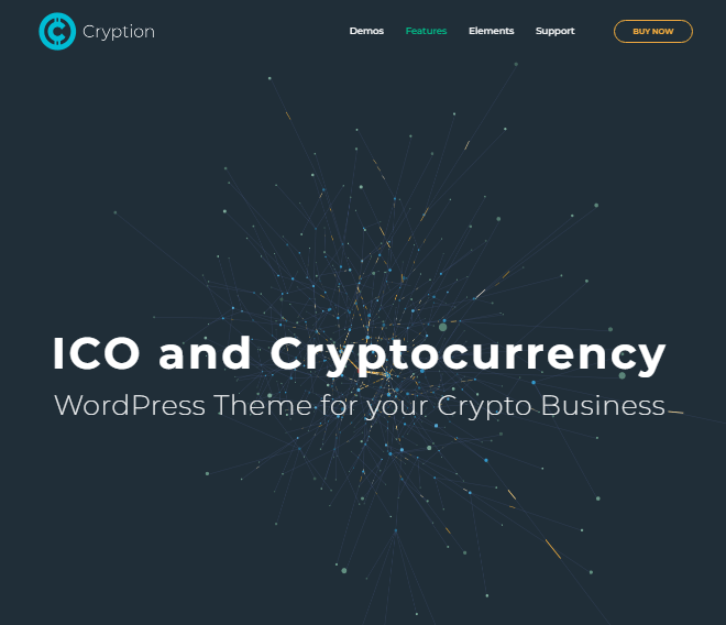 قسم رئيسي لقالب ووردبريس خاص بالاكتتابات الأولية للعملات المشفرة والعملات الرقمية، مع خلفية شبكة داكنة.