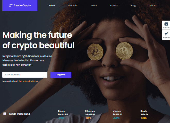 عرض توضيحي لمنصة Avada Crypto يظهر امرأة تحمل عملات بيتكوين، وعنوانه: "نجعل مستقبل العملات الرقمية جميلاً".