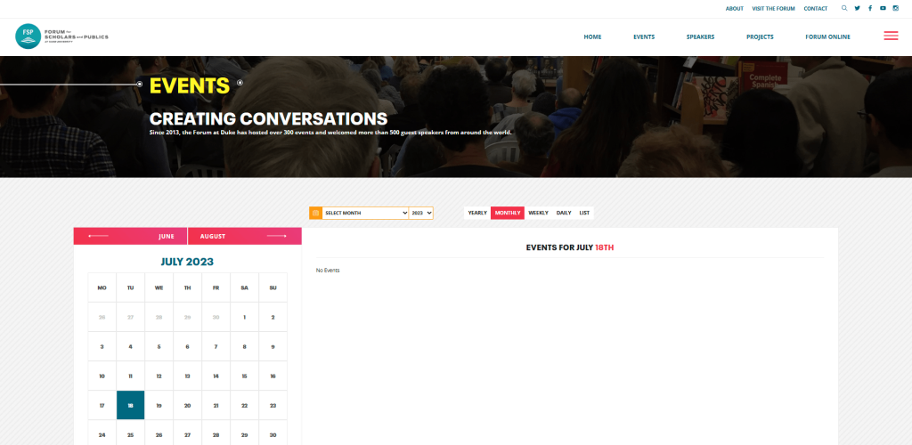 Sitio web de eventos del Foro Duke para Académicos y Públicos (FSP)