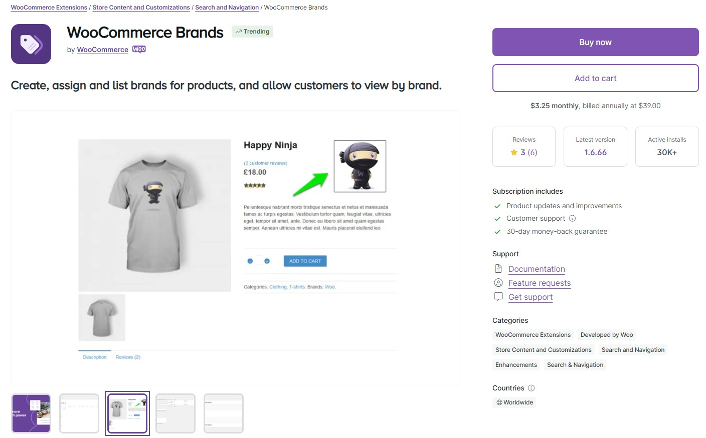 Built-in WooCommerce Brands feature