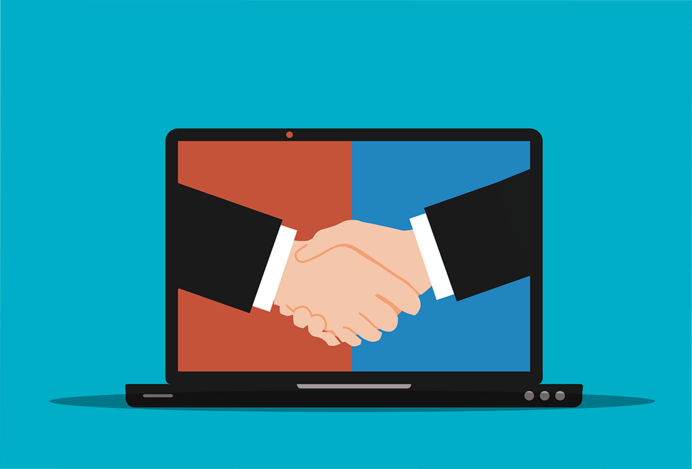 Illustration of two people planning a social media content calendar