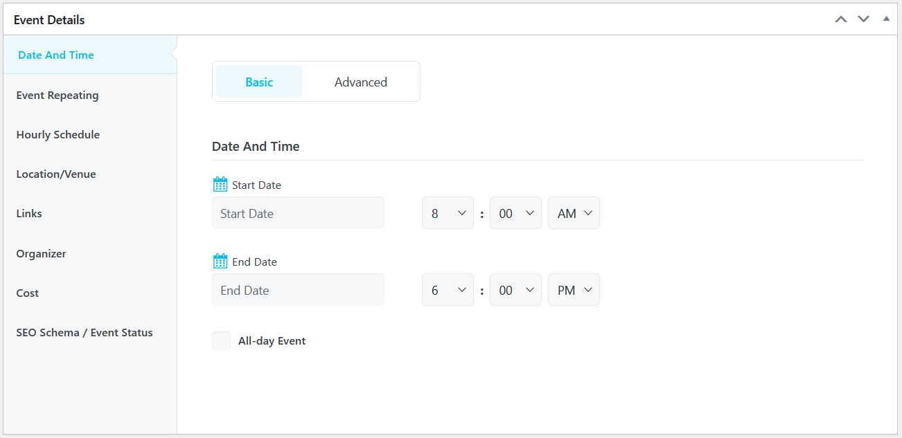 MEC's date and time features allow you to schedule