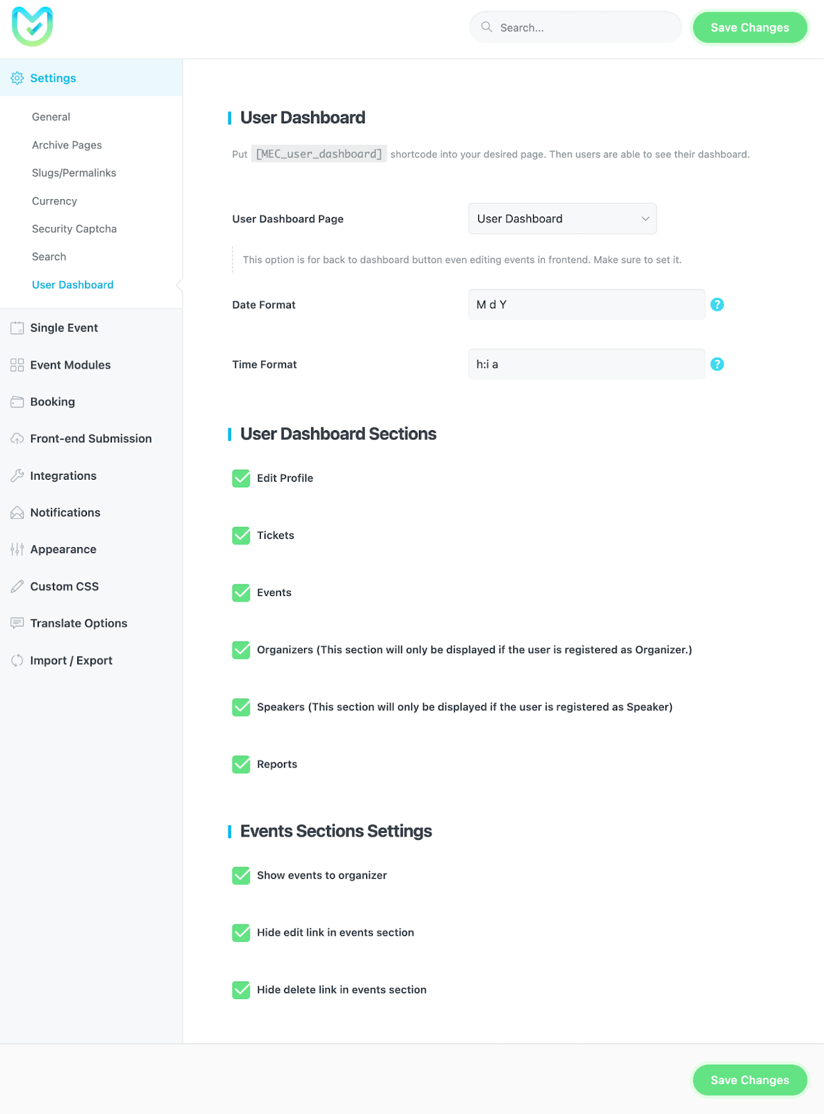 User dashboard