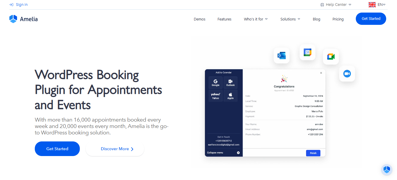 WordPress Booking Plugin for Appointments and Events - Amelia