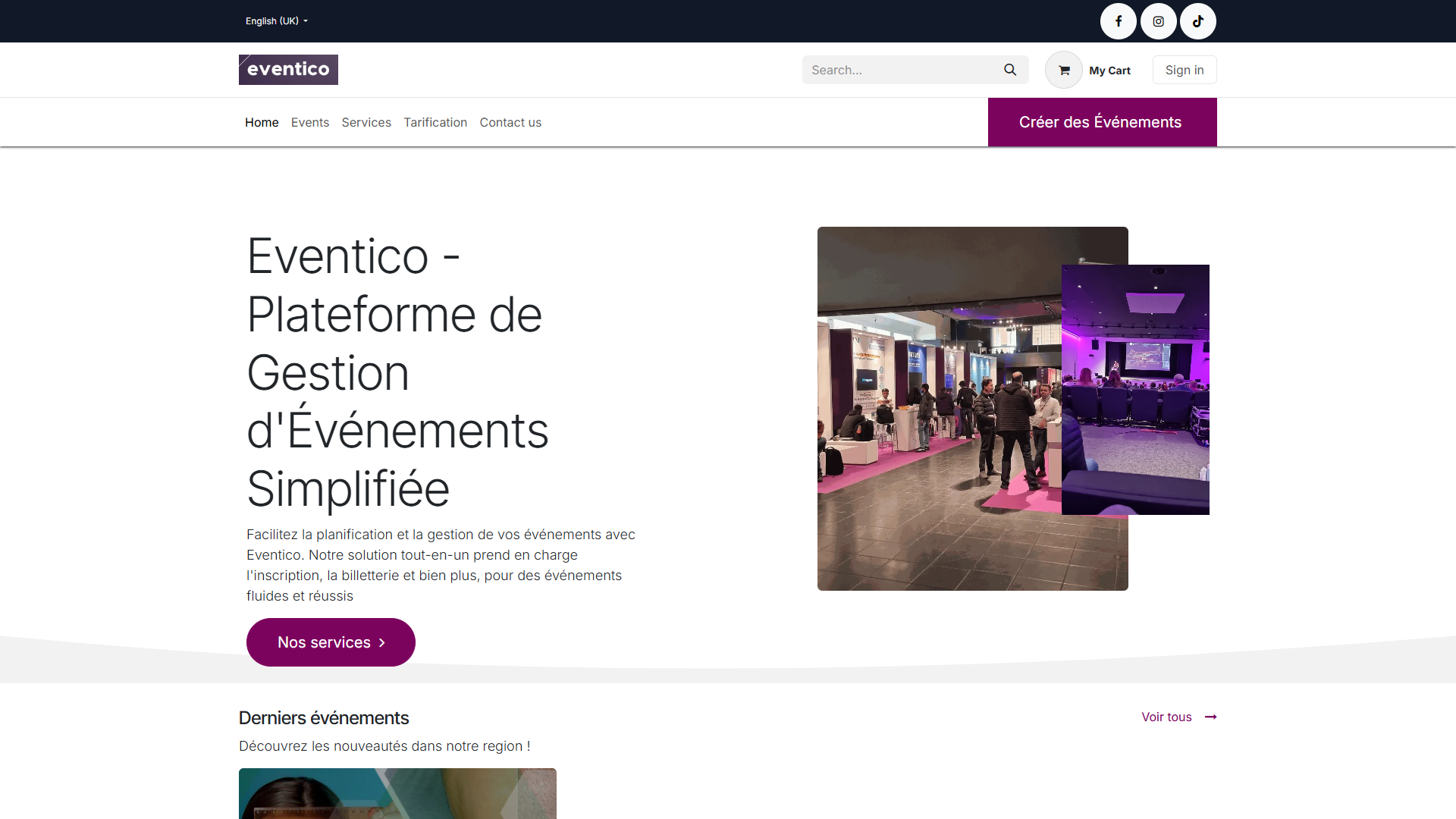 Eventico event management platform homepage