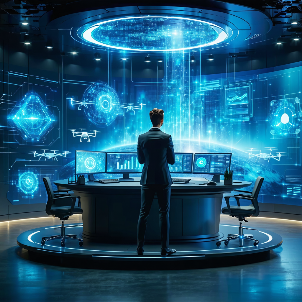 Event planner in a futuristic control room