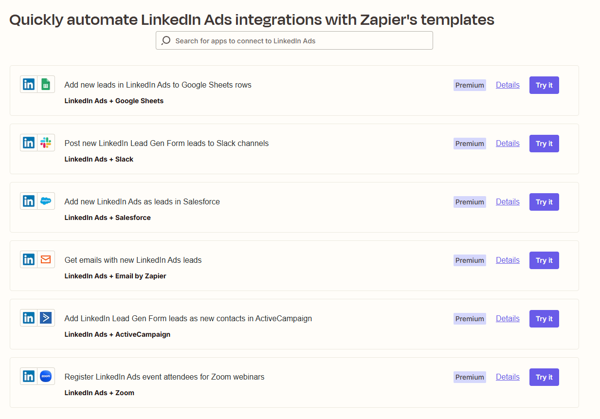 Quickly automate LinkedIn Ads integrations with Zapier's templates
