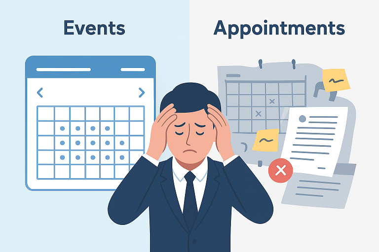 Illustration showing the chaos of separate calendars before using an all-in-one WordPress appointment plugin