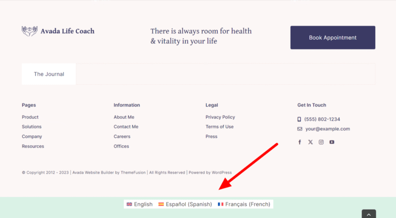 Language Switcher in footer