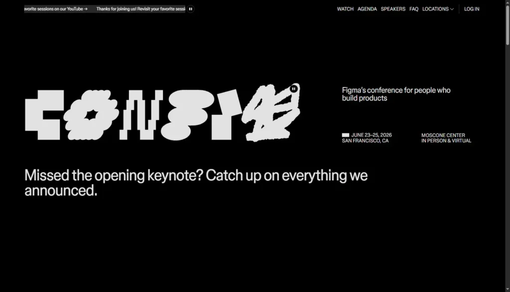 Config by Figma event page with playful, motion-rich design and a visible register action.
