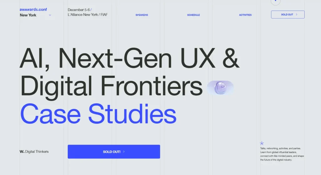 Awwwards Conference page balancing experimental visuals with a clear ticket-tier pricing table.