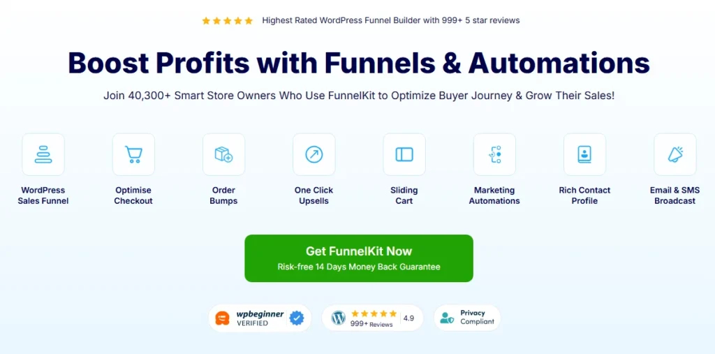 FunnelKit funnel builder with checkout, order bump, and upsell features for WooCommerce