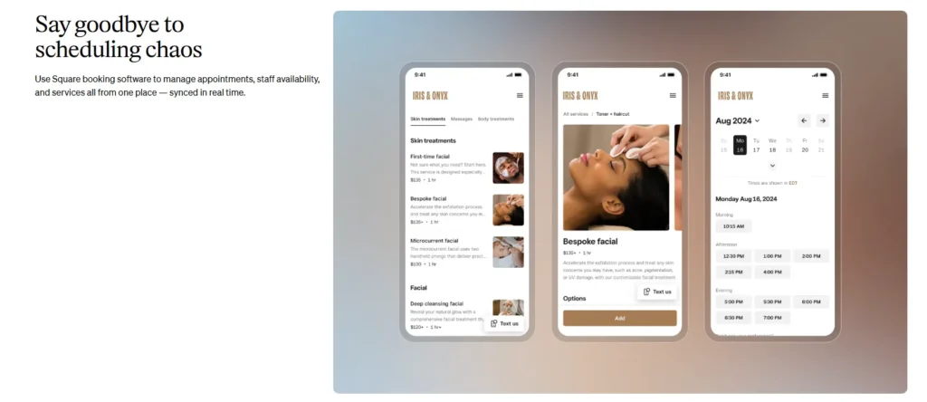 Square Appointments mobile booking with services and staff availability
